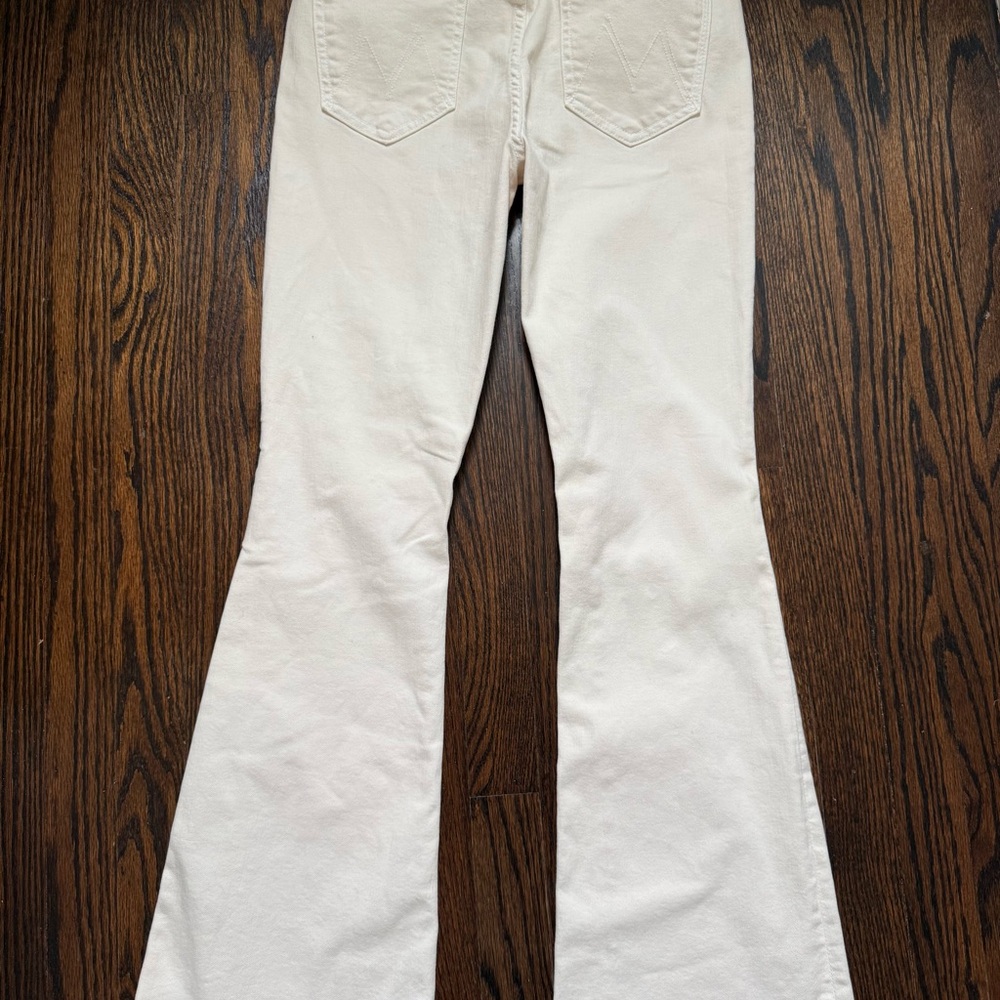 MOTHER Wide Leg Flare Jeans in Off-White/Cream